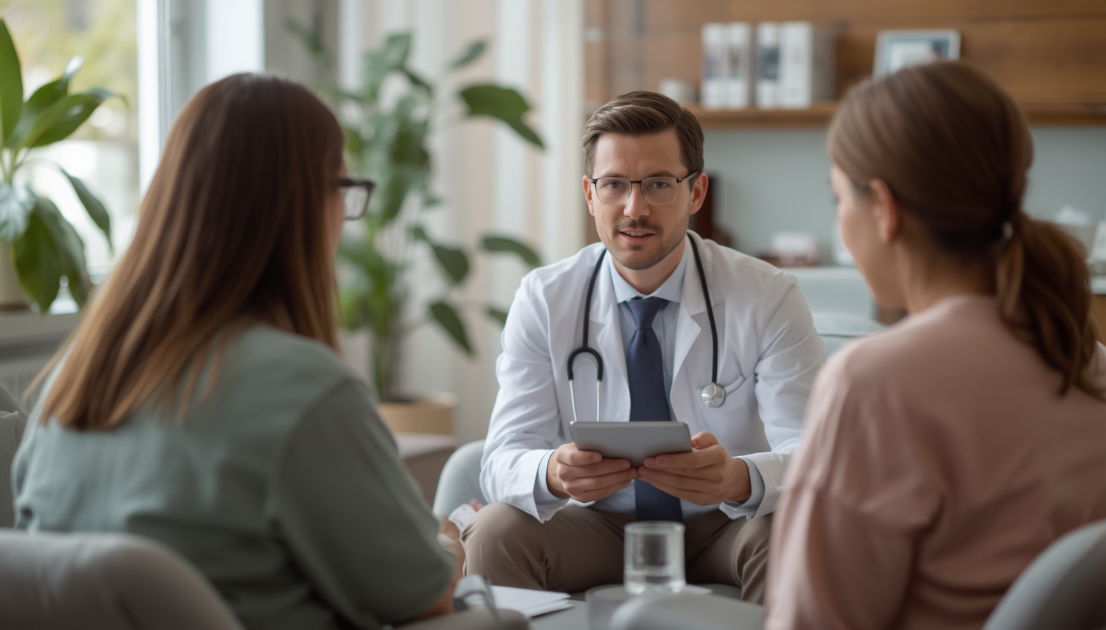 man and woman discussing health insurance coverage for domestic partners at an office meeting